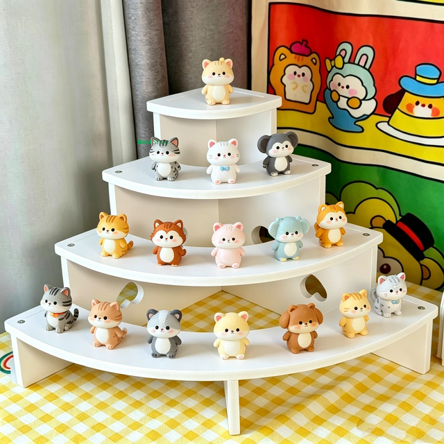 ♬4 Tier Curved White Display Stand Rack Mini Figure Organizer Shelf For Dolls Cosmetic Desktop Decor Storage