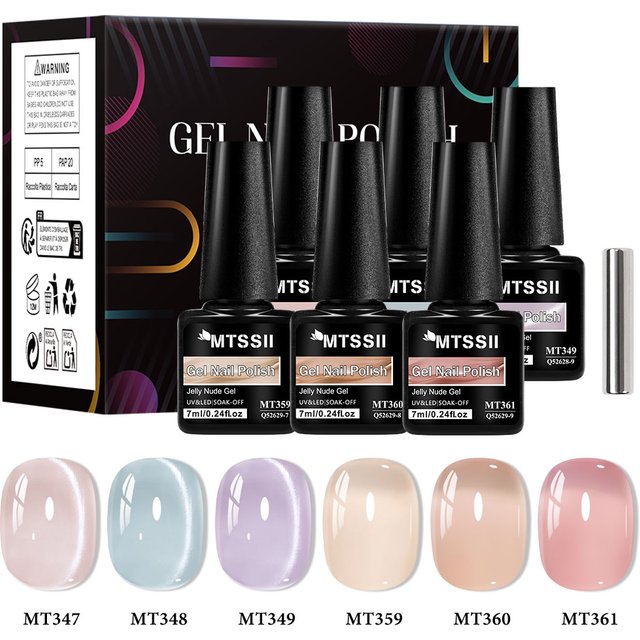 7pcs Jelly Gel Nail Polish With Cat Magnetic Gel Set Glass Beads Semi Permanent Soak Off UV Gel Varnish Decoration Nail Supplies