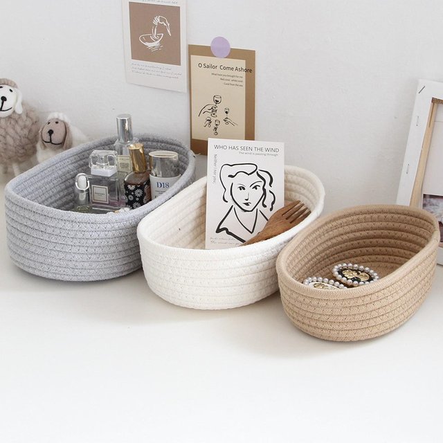 Nordic Cotton Rope Woven Storage Baskets Organize Boxs Desktop Sundries Organize Basket Sundries Key Cosmetics Storage