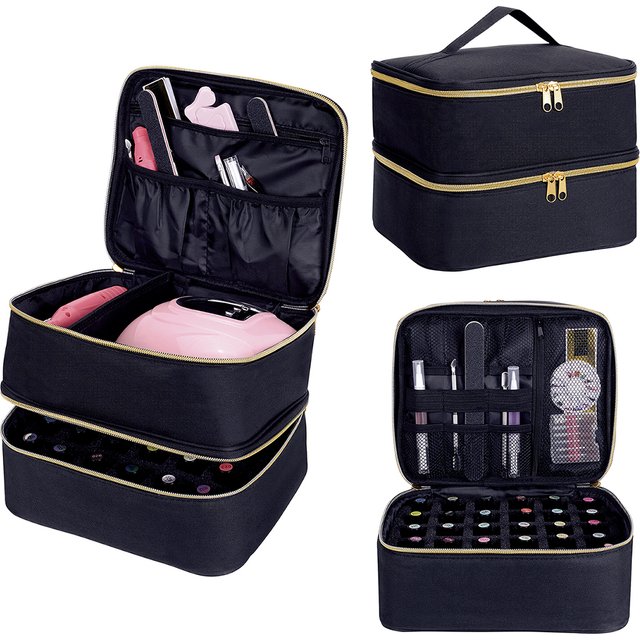 Nail Polish Organizer, Handheld Double-Layer Cosmetic Storage Tote Bag for Nail Lovers, Can Store Nail Tools, Nail Polish Gel, D