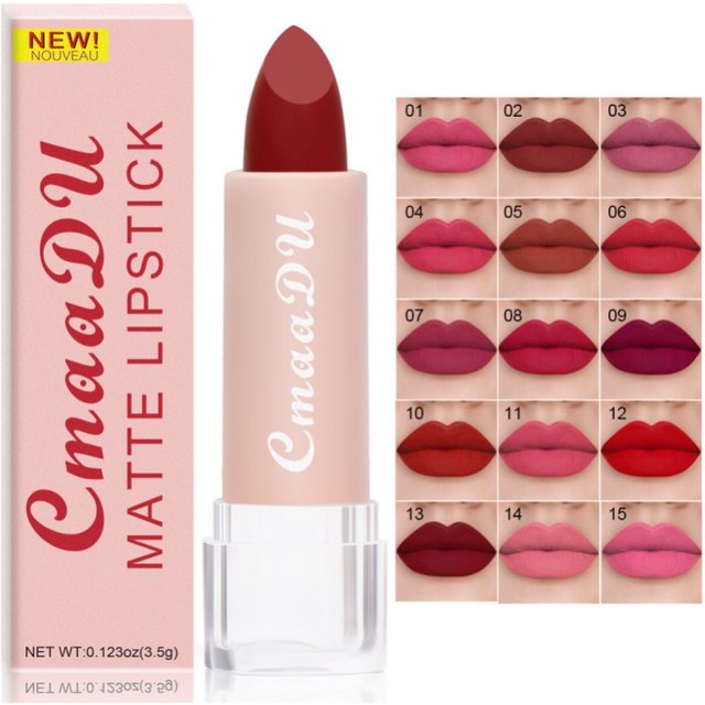 15Color Velvet Matte Lipstick Long Lasting Waterproof Non-Stick Sexy Women's Lip Makeup Lip Gross Tint for Perfect Lips