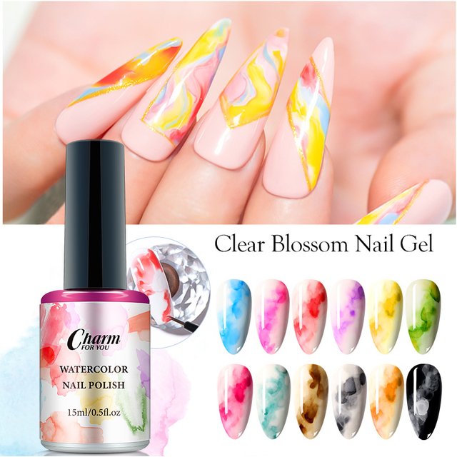 Clear Blooming Nail Gel,15ml Watercolor Marble Blossom Nail Polish, Spreading Ink Gel for Tie-Dye, Flower&Watercolor Nail Art