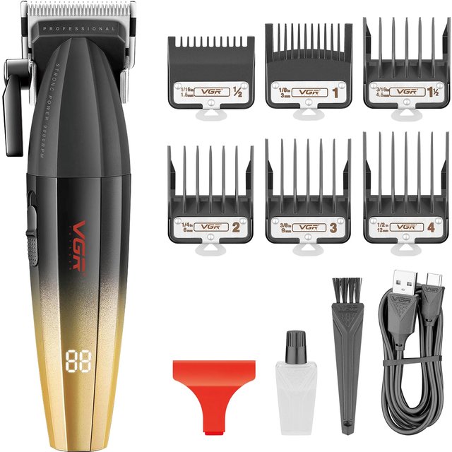 VGR Professional Hair Clippers Men Cordless Kit - 9000 RPM - Barber Mens Haircutting Machine For Head Haircut - Long Beard Cutter - Taper Lever - Electric Rechargeable Via USB-C 250 Min Battery