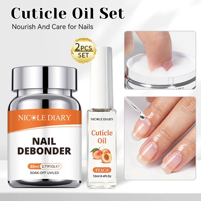 NICOLE DIARY 2PCS Cuticle Oil Set with Nail Debonder For False Nails Manicure Dry Cuticles Nourishing Moisturizing Nail Care