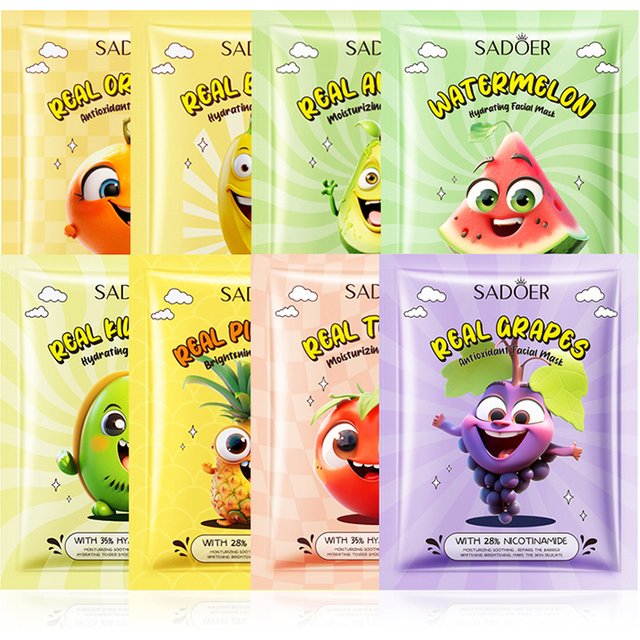 8pcs SADOER Fresh Fruits Face Mask Anti Wrinkle skincare Moisturizing Brightening Firming Hydrating Facial Masks Skin Care