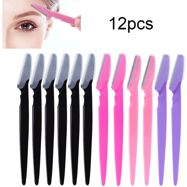 12 Pcs Mix Color Eyebrow Razor Women Face And Body Safe Trimmer Hair Shaver Eye Brow Remover With Cover Small Makeup Tools Set