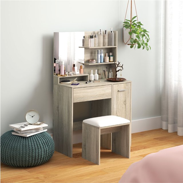 HOMCOM Dressing Table with Mirror and Stool, Makeup Desk for Bedroom