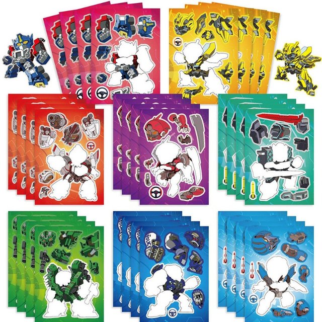 Autocollants de puzzle transformables 8 pièces Bumblebee Optimus Prime, jeu personnalisé parent-enfant, décoration faciale, autocollants imperméables