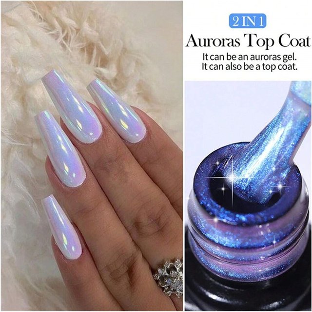 2 IN 1 Auroras Glitter Top Coat Gel Nail Polish Holographic Laser Semi Permanent Soak Off UV Gel Varnish Manicure Nail Supplies