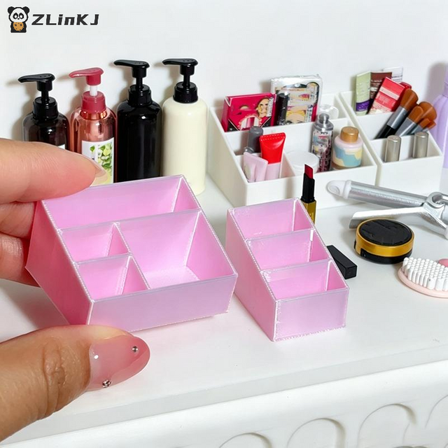 ▶Miniature Plastic Divided Makeup Storage Box Ornament 1/12 Dollhouse Scene Decor Model Toy Mini Layout Photo Shooting Props