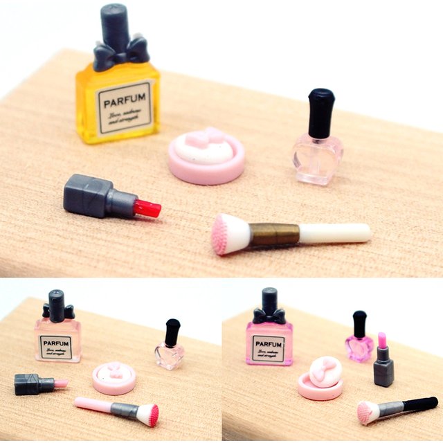 1 ensemble 1:12 maison de poupée Miniature cosmétique rouge à lèvres poudre pressée parfum