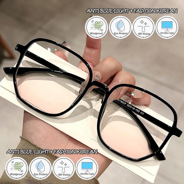 Lunettes de mode coréennes Y2K transparentes, grandes lunettes carrées à verres dégradés rose blush, lunettes simples et élégantes pour étudiants
