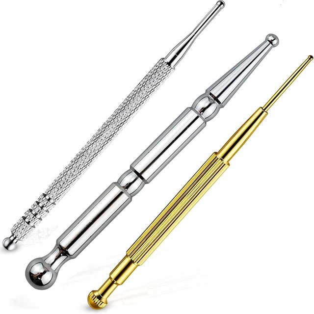 3PCS Facial Reflexology Massage Tool Stainless Steel Acupuncture Pen Double Headed Ear and Body Point Probe Pen Body Care Tool