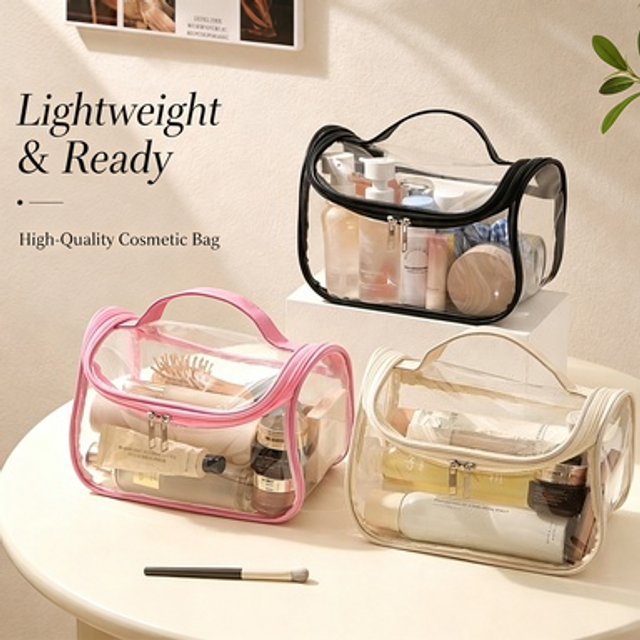 Transparent Cosmetic Bag with Large Capacity, Three-Dimensional Expansion, Waterproof, Portable Travel Pvc Cosmetic Storage Bag