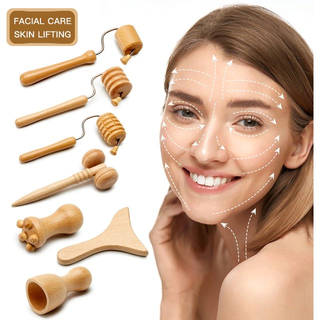 Facial Lifting Stick Wrinkle Remover Wooden Face Spa Massager Maderoterapia Face Slimming Massage Roller Wood Therapy Gua Sha