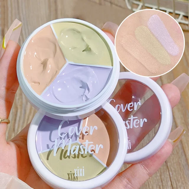 Round Holding Makeup Three Color Concealer Spot Acne Print Repair Foundation Dark Circles Are Not Easy To Stick Powder Wholesale
