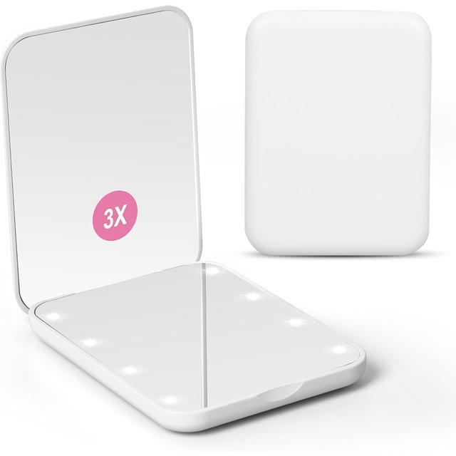 Compact Cosmetic Mirror 1X/3X Magnification LED Pocket Makeup Mirror with Cell Batteries Mini for Purse Pocket Travel and Gift