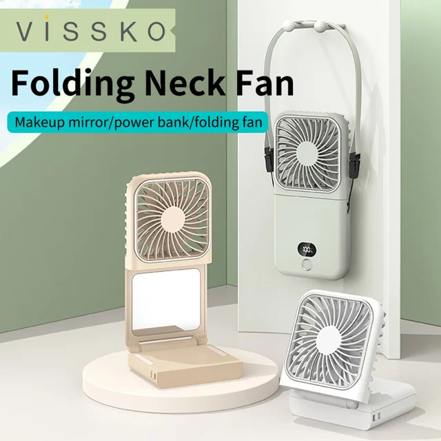 New Multifunctional Outdoor Handheld Fan Desktop Folding Fan Portable Makeup Mirror Rechargeable Portable Fan 2500mAh