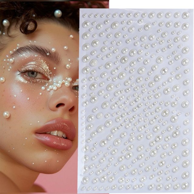 1pcs 3D Pearl Rhinestone Face Eyeshadow Stickers 3/4/5/6mm White Pearl Stickers for Face/Body Makeup Self-Adhesive Face Diamond