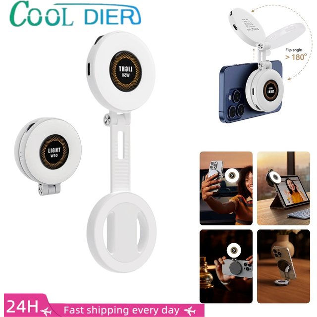 2in1 Portable Foldable Magnetic Rechargeable Ring Fill Light Phone Holder Perfect for Travel, Desktop, Selfies, Video, Makeup