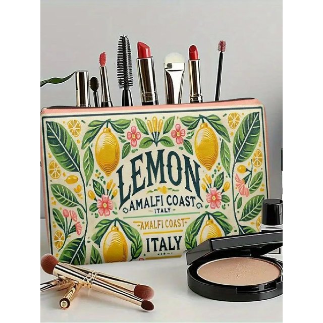 AItalian Amalfi Coast Lemon Makeup Bag - Women's Multifunctional Zipper Pouch, Jewelry Storage Bag