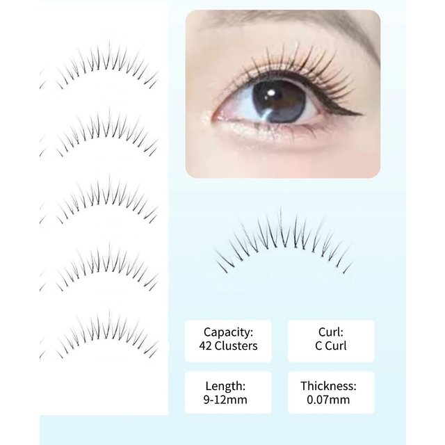 5 Pairs W41 False Eyelashes Wispy Soft Cluster Lashes Natural Thick Cartoon Eyelashes Clear Band Korean Style Anime Makeup