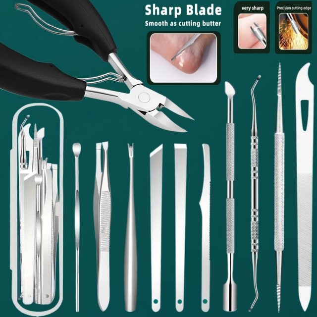 1/10/11pcs Stainless Steel In-Growth Toenail and Cuticle Removal Kit - Odorless Pedicure and Manicure Suitable for Nail Polish