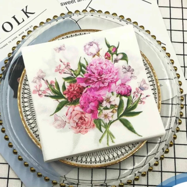 Colourful Napkins Printed Square Paper Napkins Restaurant Floral Facial Tissue Hotel Wedding Table Setting Pure Wood Pulp Paper