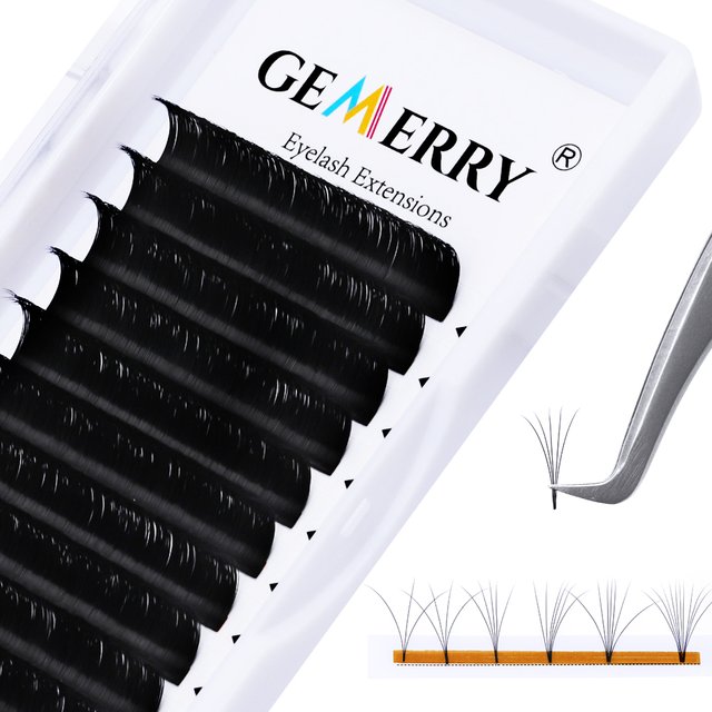 Gemerry Easy Fan Eyelash Extensions D Curl W Shape Flowering Self-Making Fan Lashes Volume Eyelashes Faux Mink Makeup Tool