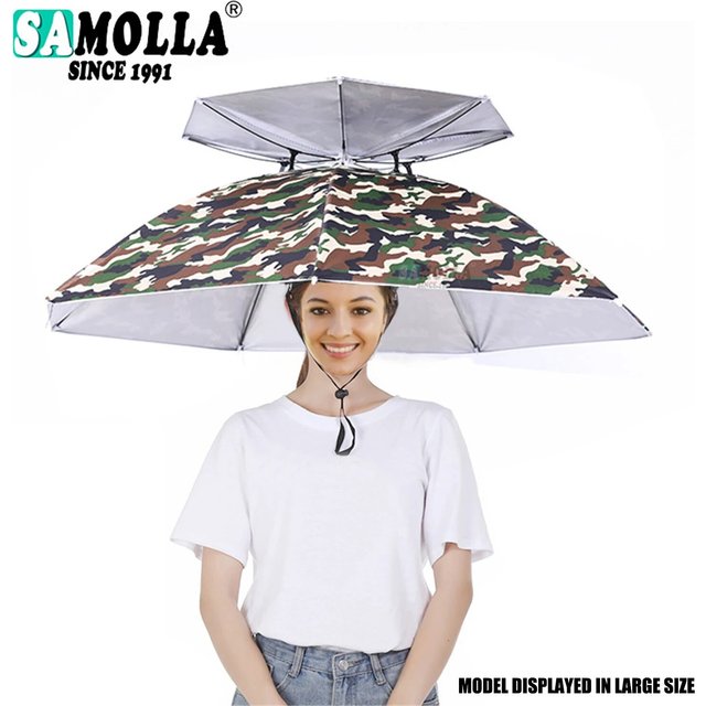Rain Umbrella Hat Foldable Sun Shade Waterproof Fishing Headwear Cap Beach Head Hats Double-Layer UV Protection Sunscreen