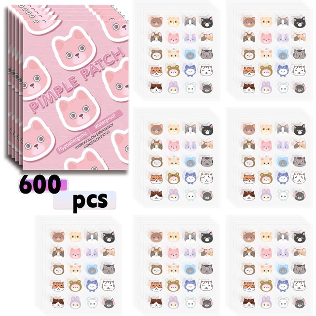 600pcs Cartoon acne patch, cute cat-shaped facial concealer acne patch, safe, non-toxic,