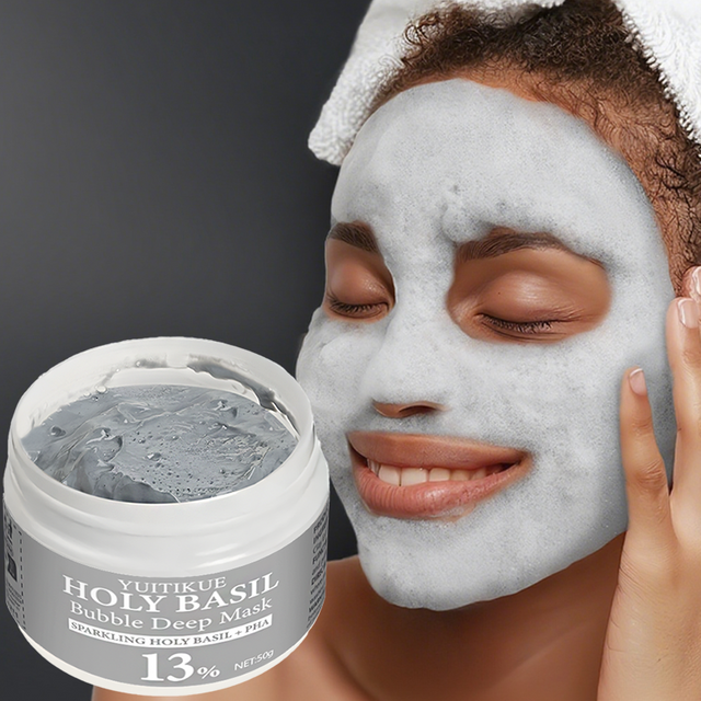 YUITIKUE 50g Holy Basil PHA Bubble Deep Mask Gentle Exfoliating Deep Pore Cleansing Oil Control Purifying Smoothing Facial Mask
