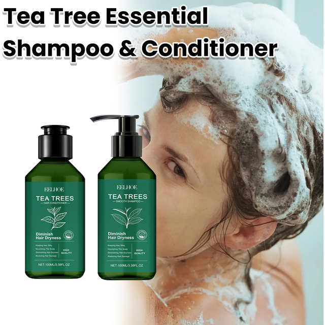 Natural Tea Tree Essential Shampoo Conditioner Hair Care Set Cleansing Scalp Reduce Dandruff Oil Control Smoothing Shiny Hair
