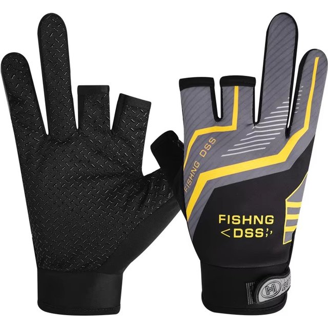 1 Pair Fishing Gloves for men Summer Fishing Road Sub Sunscreen and Anti Slip Ice Silk Breathable Thin Three Finger Cut Gloves
