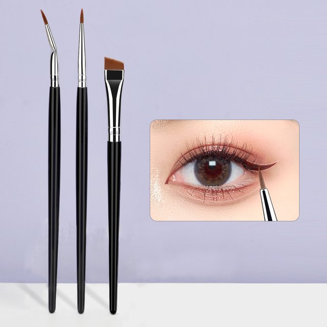 Ensemble de pinceaux de maquillage pour les yeux, 3 pièces, pour Eyeliner Ultra fin, comprenant une pointe droite, coudée et courbée, adaptés au maquillage