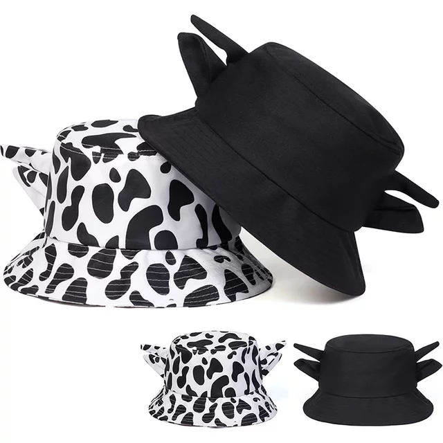 Unisex Personality Cute Cow Print Bucket Hats Fishermen Caps Outdoor Casual Cap Sunscreen Hat