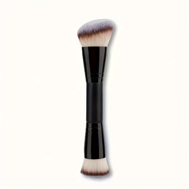 1pc Dual-Ended Makeup Brush - Foundation & Contour,Powder & Blush Brush with Nylon Wool,Ergonomic Handle for Smooth Blending