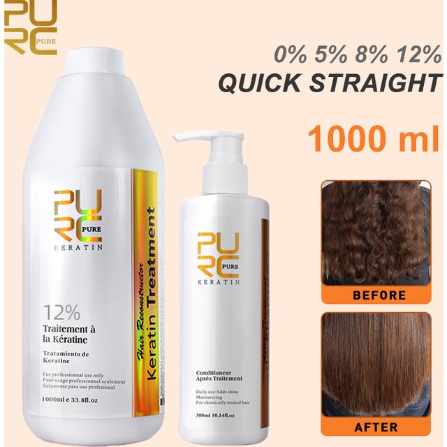 PURC 1000ml Keratin 300ml Shampoo Hair Straightening Treatment Curly Hair Products Eliminate Frizz Brazilian Smoothing Keratin