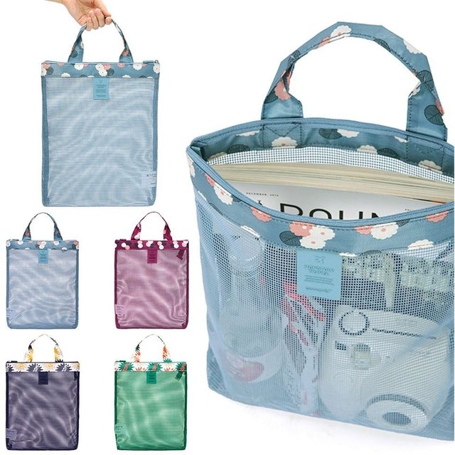 Fashion Mesh Storage Shower Bag Flower Transparent Cosmetic Bag Large Capacity Multifunction Swim Bags Outdoor Suppleis