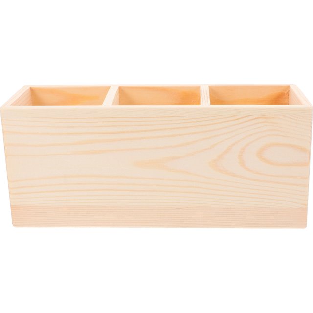 Wooden Pencil Cup Desk Organizer 3 Compartments Storage Box Remote Holder Makeup Brush Organizer Safe Material