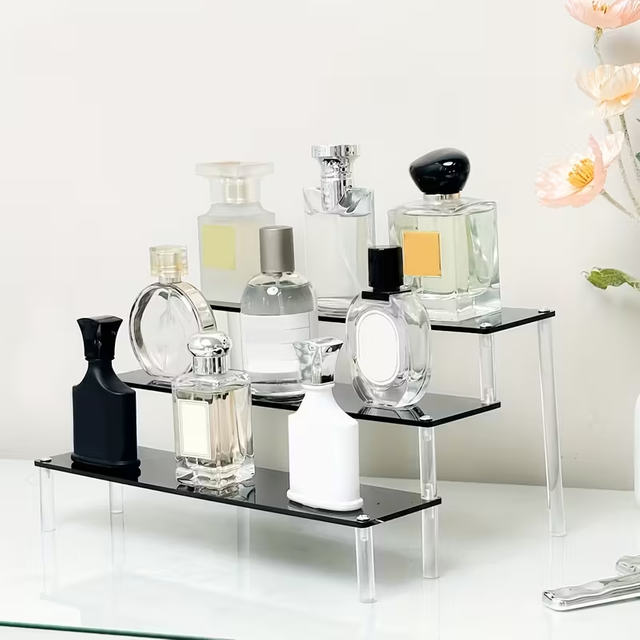 Acrylic Riser Black Acrylic Shelf Riser 1-5 Layer Perfume Storage Box Cologne Display Rack Large Cupcake Rack