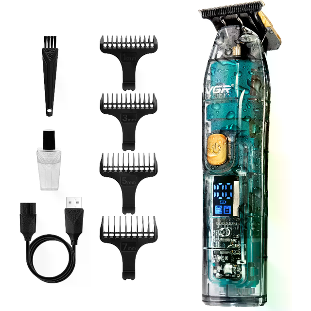 VGR Beard Trimmer for men Rechargeable Cordless Hair Clippers - IPX7 Waterproof - 180 Min Battery - Precision Ceramic Blades - Facial Electric Shaver Grooming Kit For Stubble, Sideburns, Bald Head