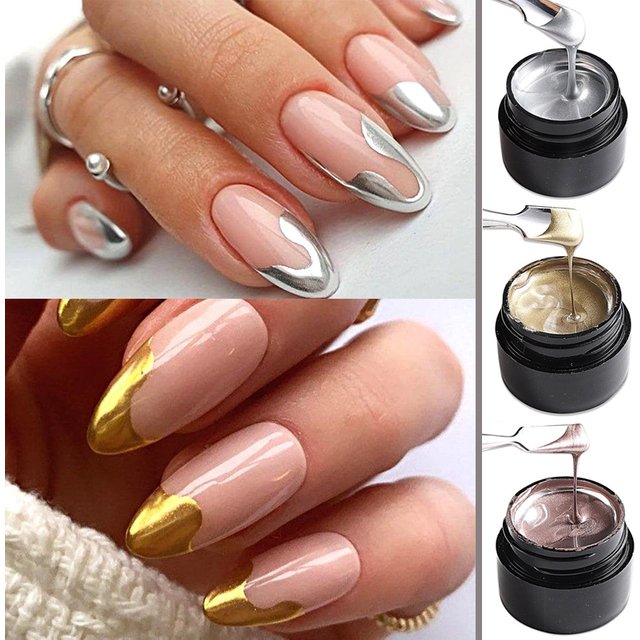 Metallic Painting Gel Chrome Gold Silver Rose Gold Mirror Effect Nail Polish Super Bright Drawing Line French Nail Art Varnish