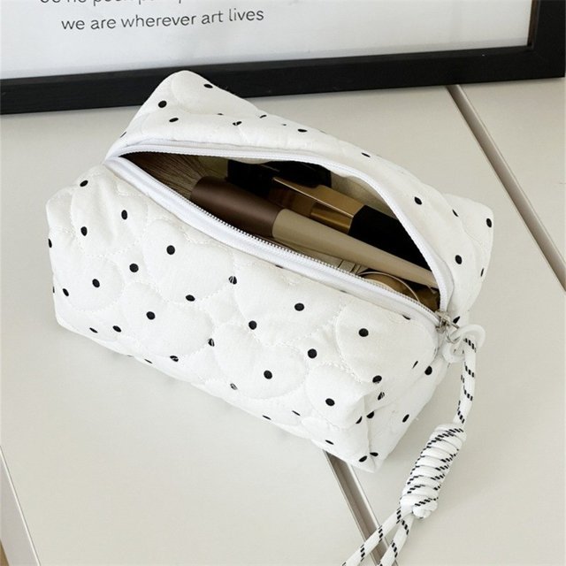 Fashion Quilted Polka Dot Makeup Bag Ultralight Portable Cosmetic Pouch Large Capacity Small Coin Bag