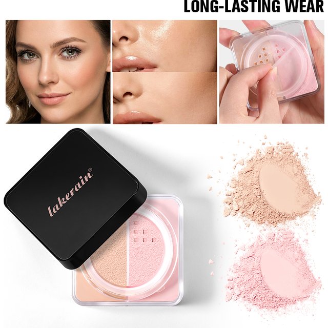 Lakerain Dual Color Loose Powder Baking Setting Face Powder Long Lasting Oil Control Matte Makeup for women Girls Daily Party Co