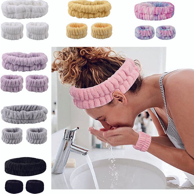 Velvet soft elastic headband face washing and makeup headband hair tie face washing waterproof wrist strap and heanband set