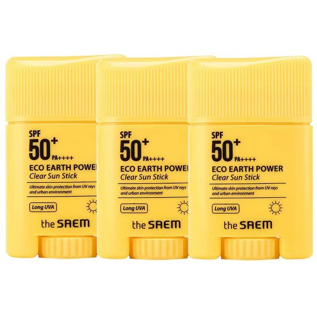 The SAEM Eco Earth Power Clear Sun Stick SPF50+ PA+++ 16g*3pcs Sunscreen Cream Protector Facial Block Isolation Korea Cosmetics