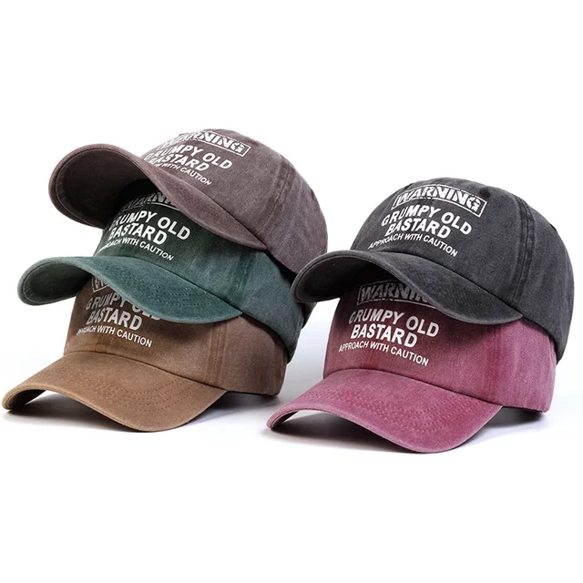 Unisex WARNING GRUMPY OLD BASTARD Print Wash Baseball Caps Spring Autumn Outdoor Adjustable Casual Hats Sunscreen Hat Cap