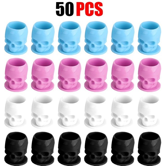 50PCS Disposable Tattoo Skull Ink Cup Permanent Makeup Pigment Holder Container Cap Tattoo Ink Accessories for Tattoo Artist