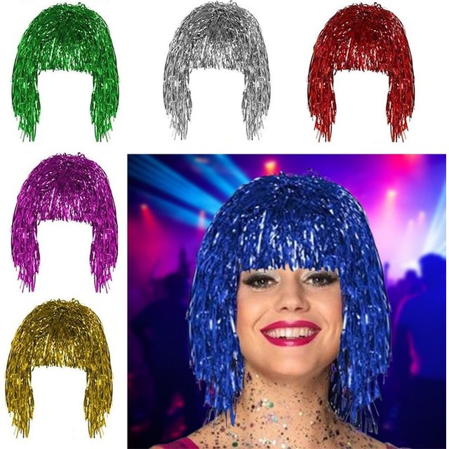 Perruques de fête amusantes en feuille métallique, décor de bal, mascarade de cheveux, Cosplay,